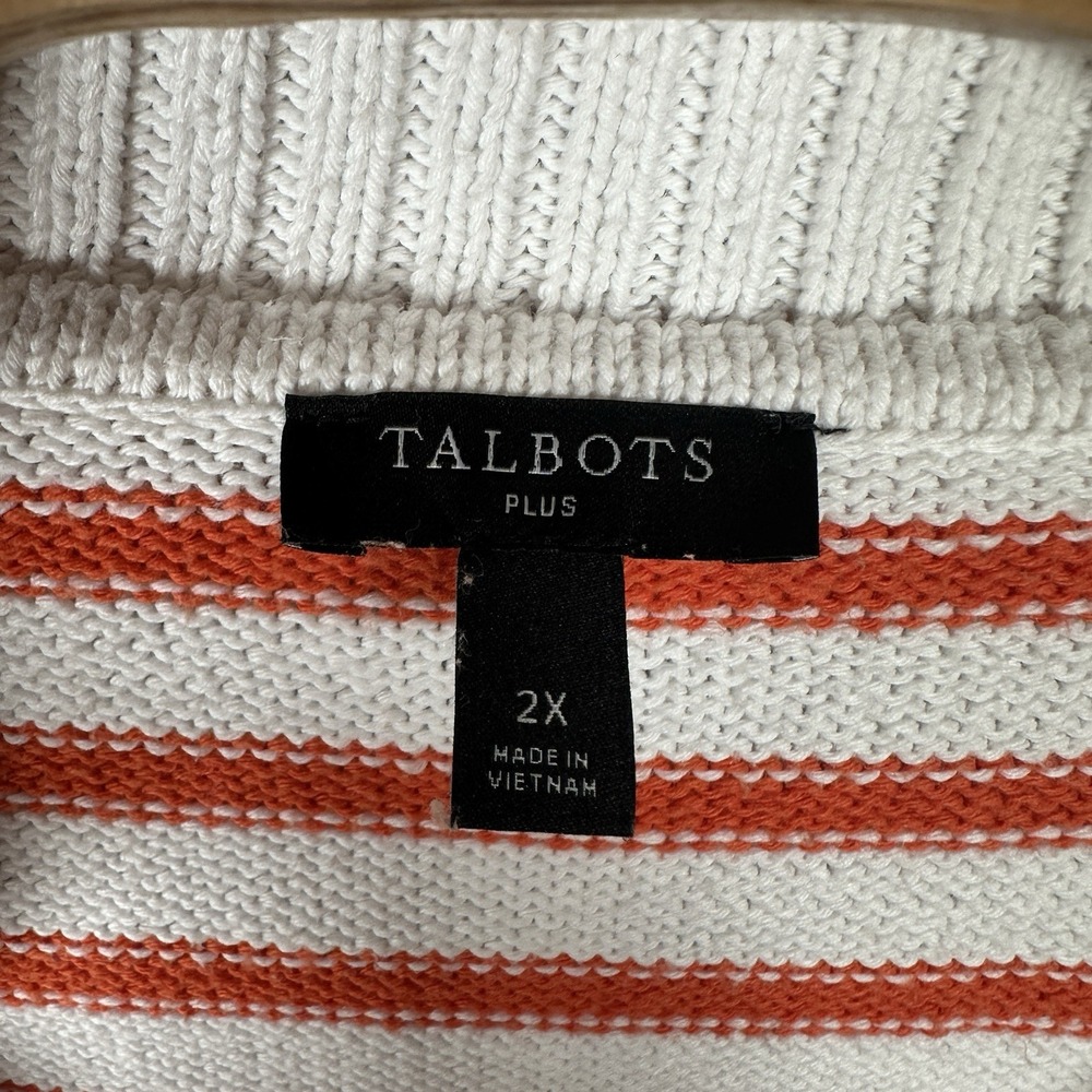 Talbots Johnny Collar Pullover Sweater Womens Size 2X Orange Stripe Cotton Blend - Picture 4 of 5